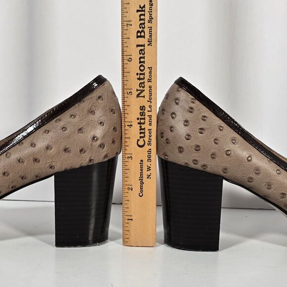 Pilar Abril Ostrich Leather Block Heel Shoes‎ EU 40 US 9.5 Tan Brown Tassels - Picture 12 of 12